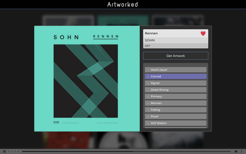 Artworked music player with album artwork and track previews